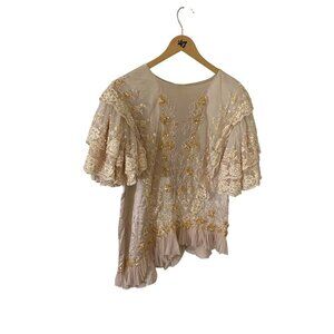 Vintage Creative Creations Women's Silk Beaded Asymmetrical Blouse - Large
